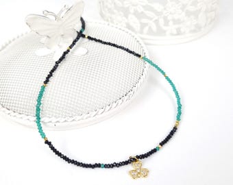 Minimalist handgemachte Halskette, Schwarz und Grün Kristall Perle Halskette, Minimalist Schmuck, Minimalist Halskette, Geschenk für Frau
