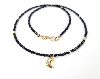 Minimalist handgemachte Halskette, Schwarz Kristall Perle Halskette, Minimalist Schmuck, Minimalist Choker Halskette, Geschenk für Frau, Geschenk für Mama