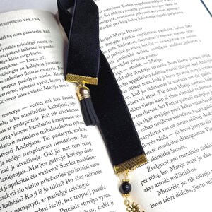 Black bookmark with tassel and  Czech glass beads pendant and flower pendant