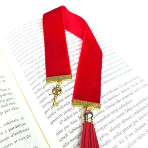 Handmade red velvet bookmark with charms