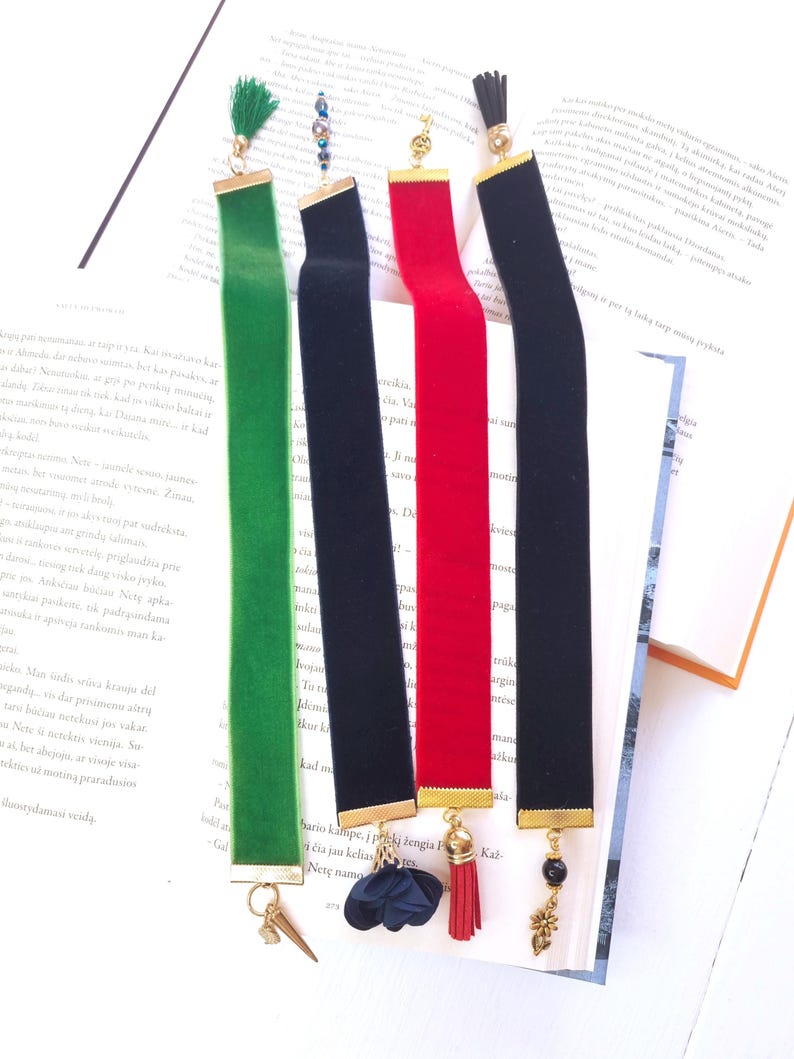 Handmade bookmarks on books