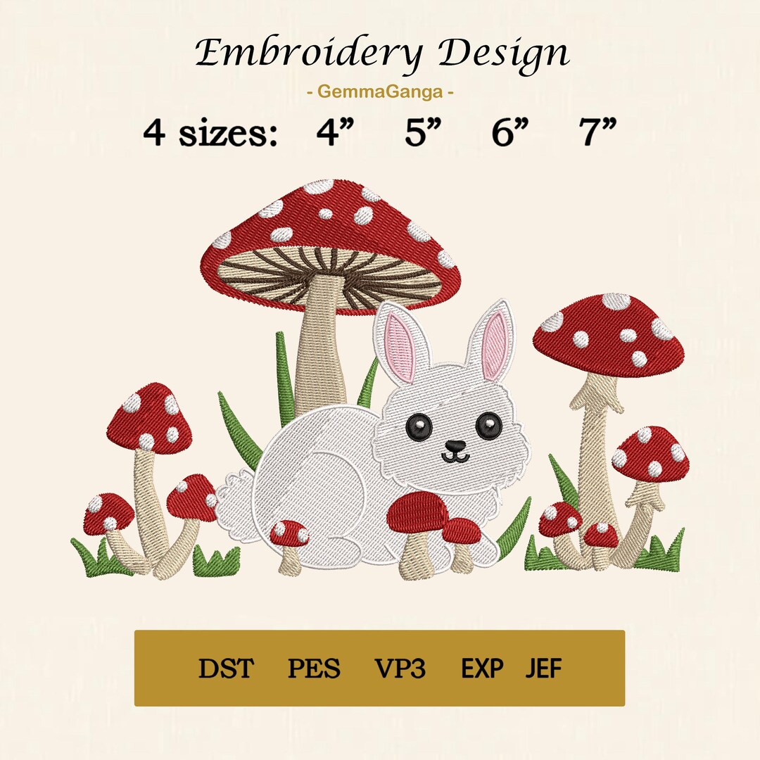 Cute Bunny Mushroom Embroidery Design, Woodland Rabbit Machine ...