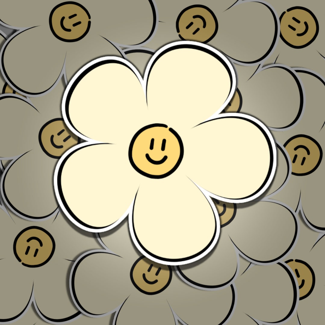 Smiling Flower Vinyl Sticker Cute Floral Decal Etsy