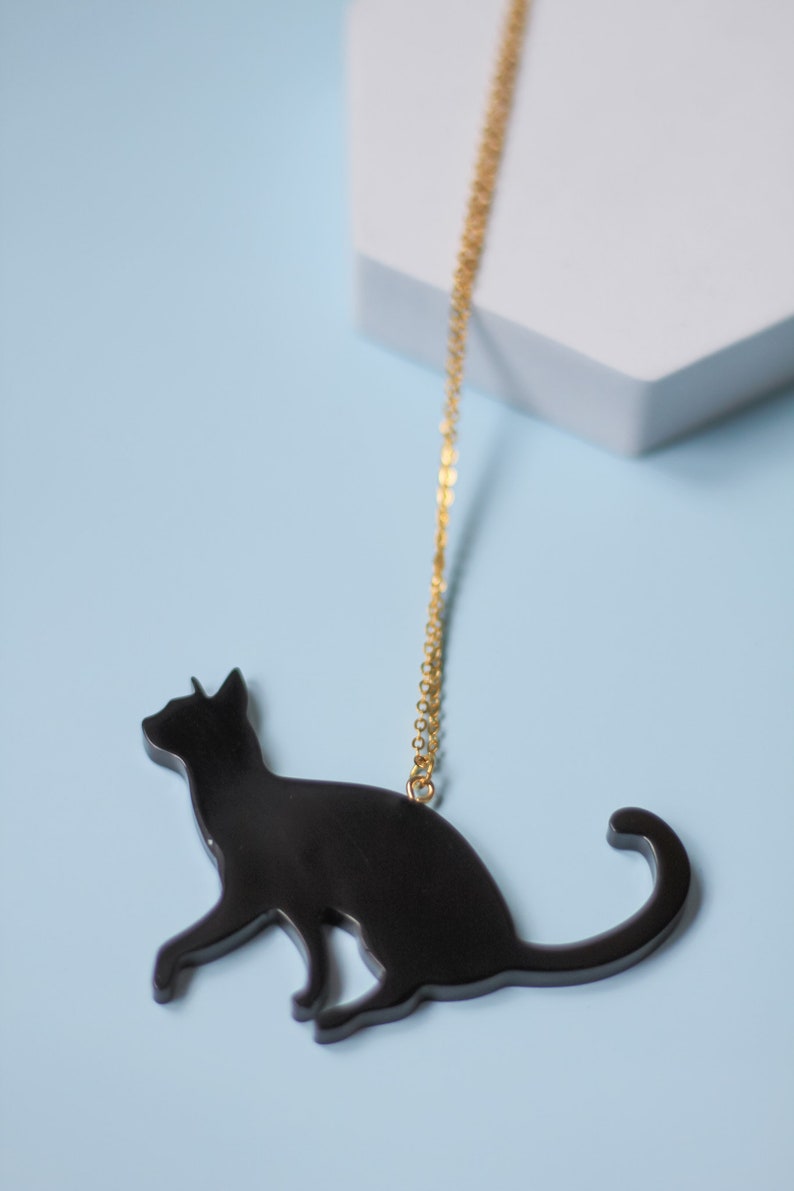 Black Cat Pendant Necklace, Resin Animal Pendant, Black Cat Charm