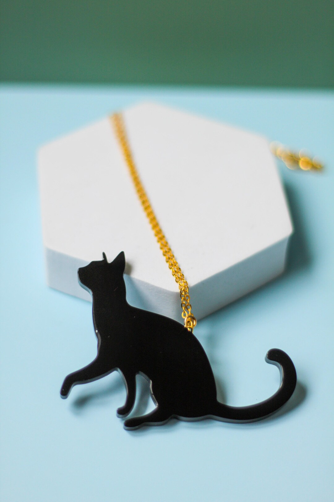 Black Cat Pendant Necklace, Resin Animal Pendant, Black Cat Charm