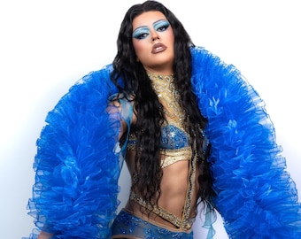Fashion Organza Boa - Blue (Vegan, Fluffy) - Cabaret - Burlesque - Drag Queen - Boudoir