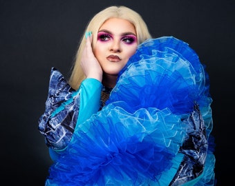 Blue Organza Boa - Dual Tone (Vegan, Fluffy) - Cabaret - Burlesque - Drag Queen - Boudoir