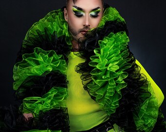 Black & Green Organza Boa - (Vegan, Fluffy) - Cabaret - Burlesque - Drag Queen - Boudoir