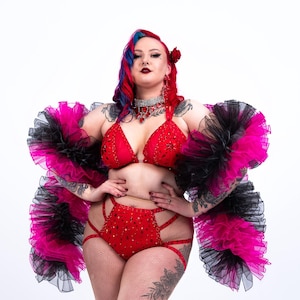 Black & Pink Organza Boa - (Vegan, Fluffy) - Cabaret - Burlesque - Drag Queen - Boudoir
