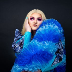 Blue Organza Boa Dual Tone Vegan, Fluffy Cabaret Burlesque Drag Queen Boudoir image 1