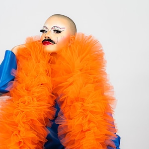 Boa de tule laranja (vegano, fofo) - Cabaré - Burlesco - Drag Queen - Boudoir