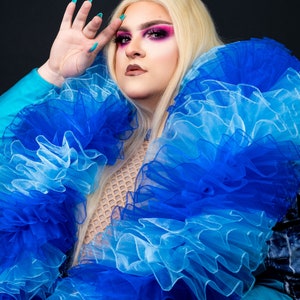 Blue Organza Boa Dual Tone Vegan, Fluffy Cabaret Burlesque Drag Queen Boudoir image 2