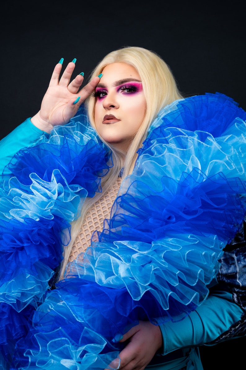 Blue Organza Boa Dual Tone Vegan, Fluffy Cabaret Burlesque Drag Queen Boudoir image 2