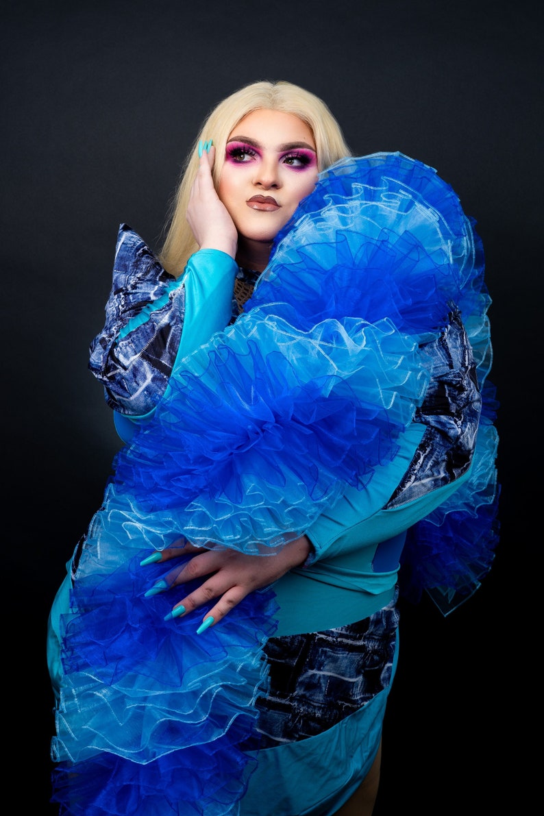 Blue Organza Boa Dual Tone Vegan, Fluffy Cabaret Burlesque Drag Queen Boudoir image 1