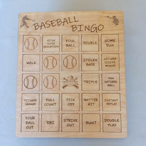 BASEBALL BINGO.  Plateau de bingo en bois réutilisable, idée de soirée de jeux en famille, jeu de bingo personnalisé. Regardez le match et jouez ensemble