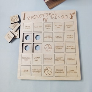 Bingo de baloncesto. Bingo reutilizable de madera con temática de baloncesto. Idea para una noche de juegos en familia. Juego de baloncesto personalizado. Locura de marzo.