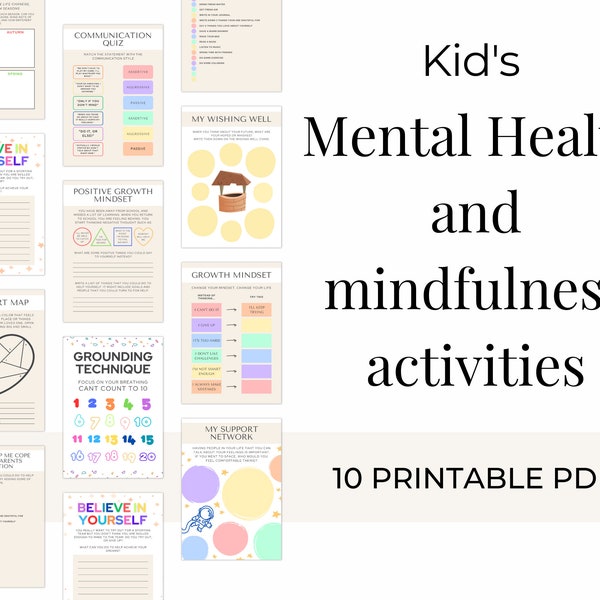 Kid's Mental Health Activities | Therapy Worksheets| Mindfulness Activities for Kids | Growth Mindset Activities