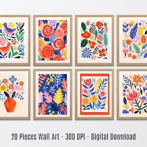 Colorful Gallery Wall Art Set, Flower Wall Art, Housewarming Decor, Wall Art Gift, Colorful Vibrant Wall Art Print, Abstract Modern Painting