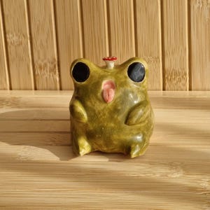 Weird Frog with Mushroom, Ceramic Figurine Frog, Quirky Gift, Unique Decoration, Ceramic Sculpture Art, Weird Human Face, Handmade Pottery