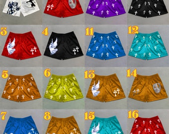 Men's Y2K Streetwear Mesh Gym Shorts - Summer Fitness & Basketball, Angel Cross 3D Print, Quick Dry , Christian Faith Inspired Design