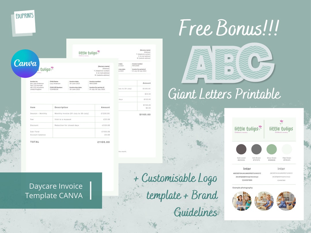 Daycare Invoice Canva Template Nursery Invoice Canva Etsy