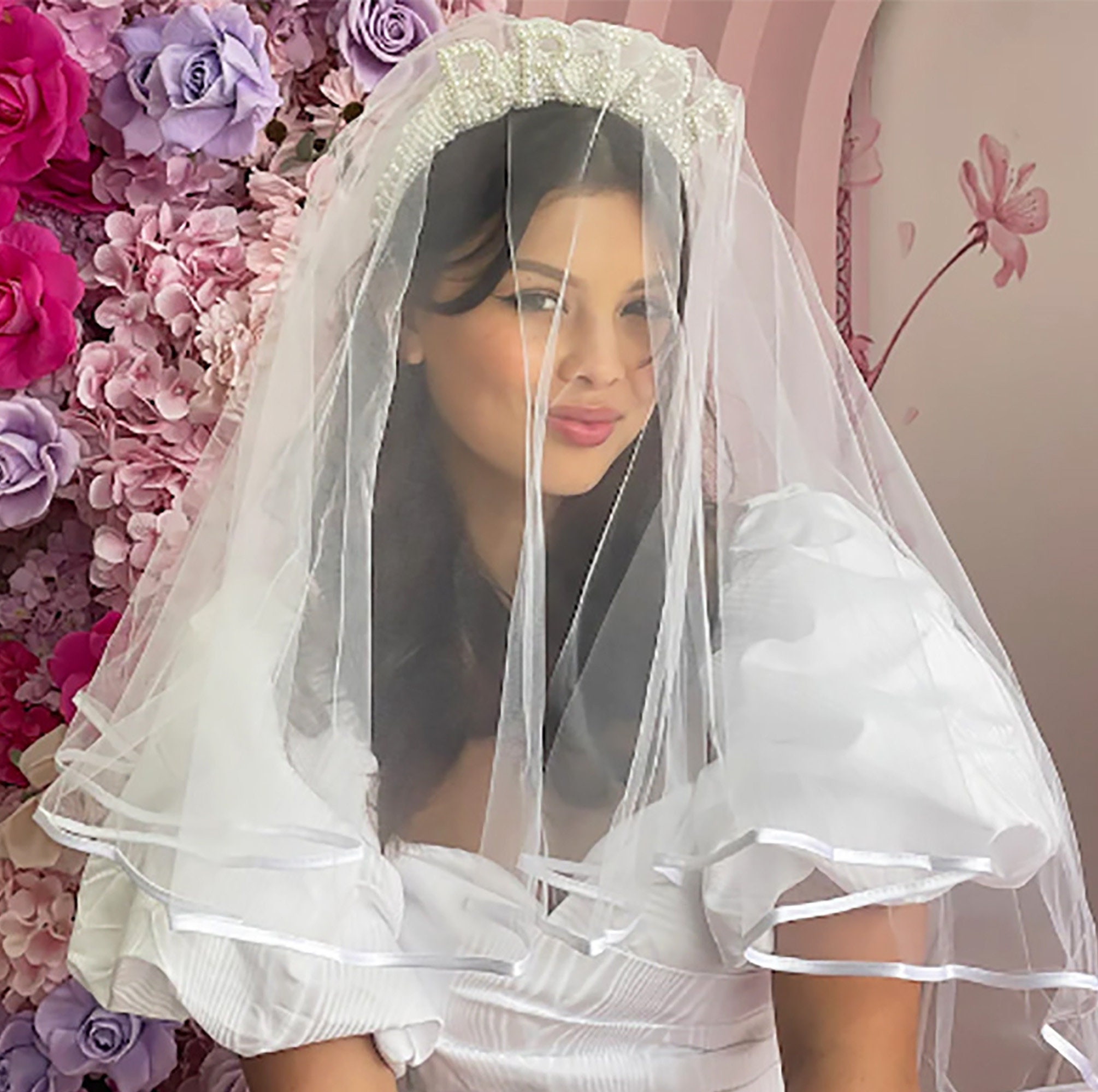 Bride Headband With Veil Pearl Bride Headband Bridal Shower Gift