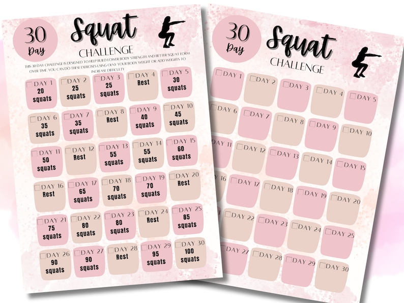 30 Day Squat Challenge, Printable Squats Challenge, Fitness Planner ...