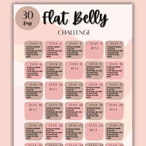 30 Day Flat Belly Challenge, Abs Challenge, Printable Fitness Tracker/Planner, Digital Download Health & Fitness Planner