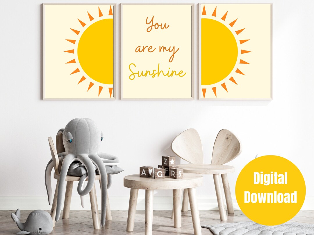 Set of 3 Kids You Are My Sunshine Nursery Wall Art I Bright and ...