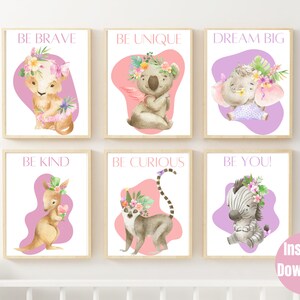 Safari Nursery Positive Affirmations Wall Art Prints I Baby Girl Safari Nursery Decor I Safari Jungle Instant Download I Safari Animals Baby