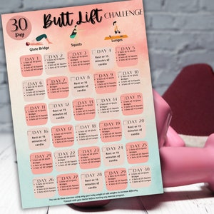 30 Day Butt Lift Challenge Fitness Tracker, Glute Challenge, Grow your Glutes Challenge, Booty Exercises, Printable Fitness Goal Planner
