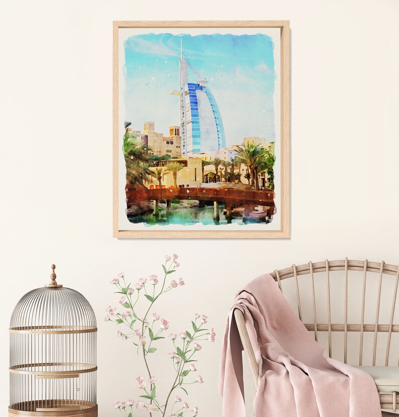 Burj Al Arab UAE, Dubai Watercolor Painting, United Arab Emirates, Tower Print, Arab Country