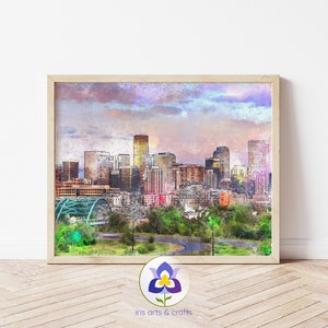 Pintura do horizonte de Denver, arte para impressão do horizonte de Denver, aquarela de Denver, Denver Colorado, pôster de Denver, arte de parede de viagem, download instantâneo
