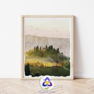 Printable Tuscany Italy, San Quirico d&#39;Orcia, Watercolor Painting, Instant Download, Art Poster, Home decor Travel Wall Art, Digital Print