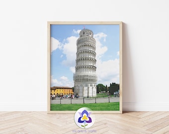 Leaning Tower of Pisa Watercolor Print, Italy Landscape (Digital Download)