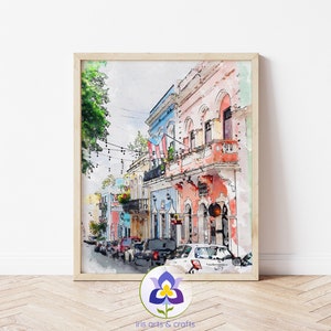 Printable Old San Juan Painting, Puerto Rico Watercolor, Wall Art, Home Decor, Digital Art, Instant Download, Colorful Painting, Travel Art