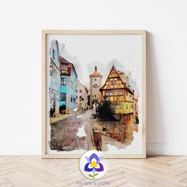 Rothenburg Ob Der Tauber Deutschland Häuser Aquarell Malerei Printable Sofortiger digitaler Download Urban Home Dekor Bayern Reise Wandkunst