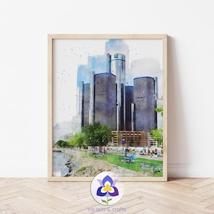 Detroit Skyline PRINTABLE, Watercolor Painting, Michigan USA, Instant Download, Art Print Wall Art Wall Decor, Detroit Poster, Printable Art
