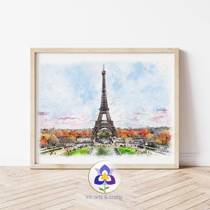 Printable Paris Wall Art Print, Paris Watercolor Painting, Eiffel Tower Painting, Printable Art, Instant Download, France Print, Home Decor