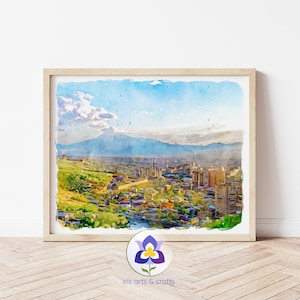 Yerevan Armenië skyline aquarel schilderij, reizen Art Print (digitale download)