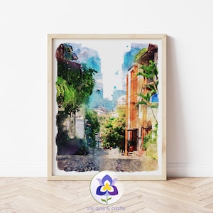 Printable Puerto Vallarta Jalisco, Watercolor Mexico Wall Art, Home Decor, Instant Download, Latin American Travel Art, Aquarelle Painting