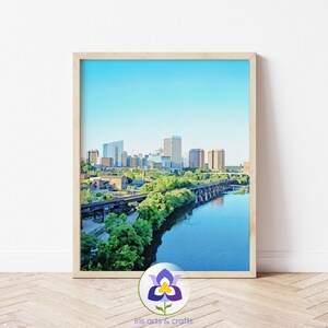 Richmond Skyline Watercolor Painting, Virginia Printable Wall Art, Instant Download, Home Decor, James River, USA Travel Art