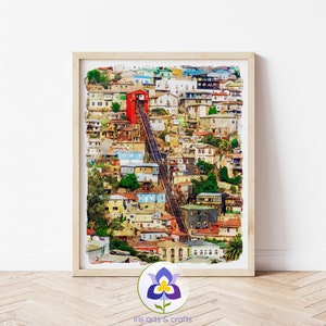 Printable Valparaíso Chile Watercolor Painting, Valparaiso Houses, South America Travel Souvenir, Instant Download, Vertical Wall Art