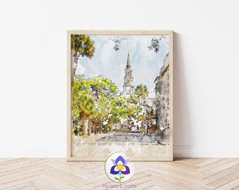 Charleston South Carolina Watercolor Skyline Print (Digital Download)