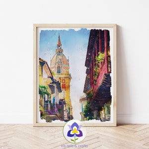 Cartagena Kathedrale, Kolumbien Malerei, sofortiger Download, Aquarell Druck, Wohnkultur Wandkunst, Reise Kunst Digitaldruck