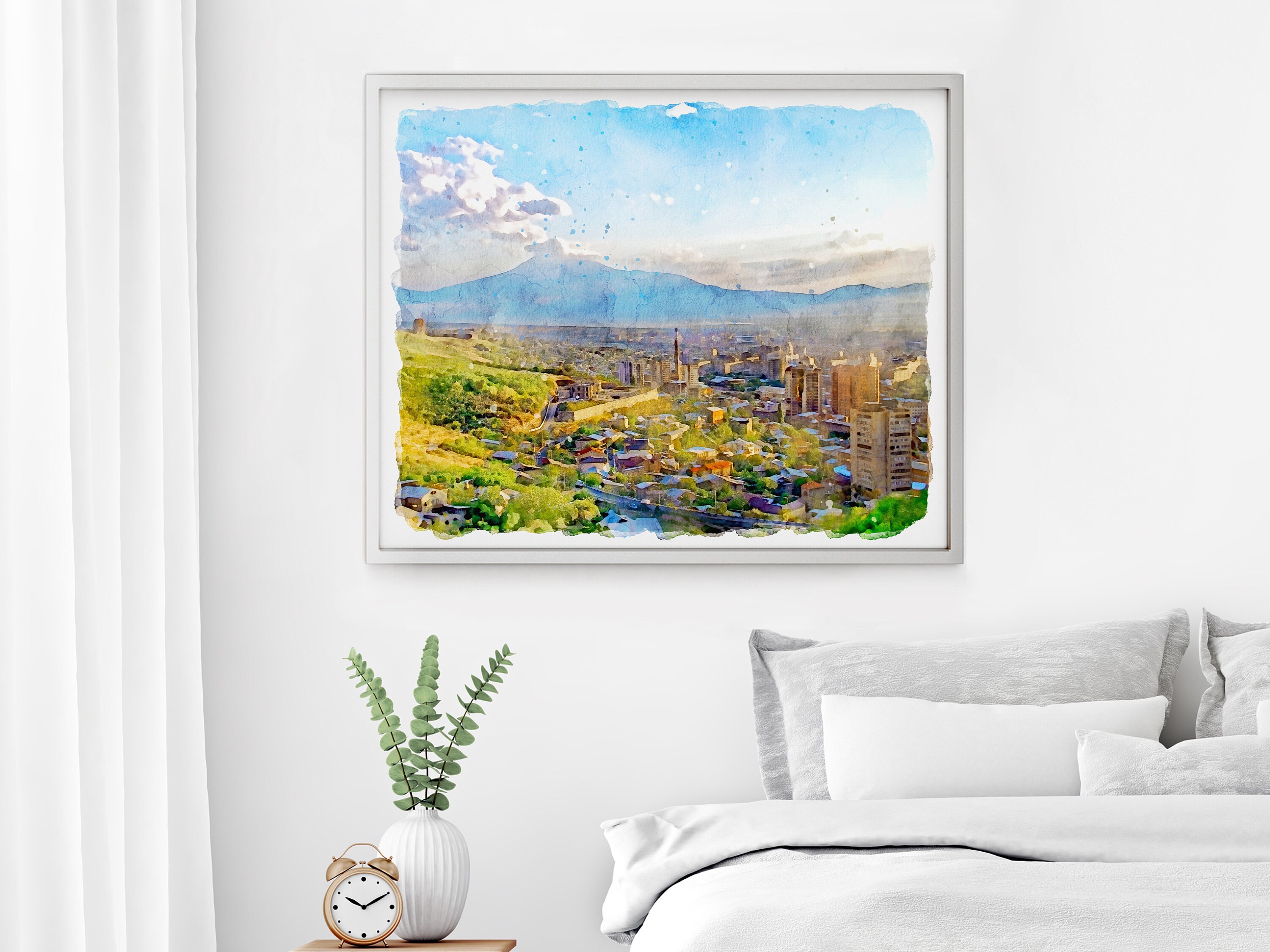 Printable Yerevan Armenia Skyline Watercolor Painting, Armenia Art