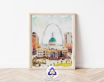 St Louis Watercolor Print, St Louis Skyline, St Louis Poster, St Louis Missouri, St Louis Painting, Gateway Arch, Landscape Instant Download