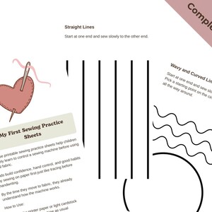 Hojas de práctica para máquina de coser para niños / Lección de costura para principiantes (Descargar PDF)