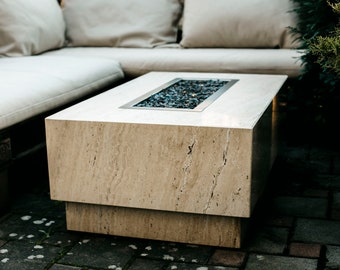 travertine fire pit table