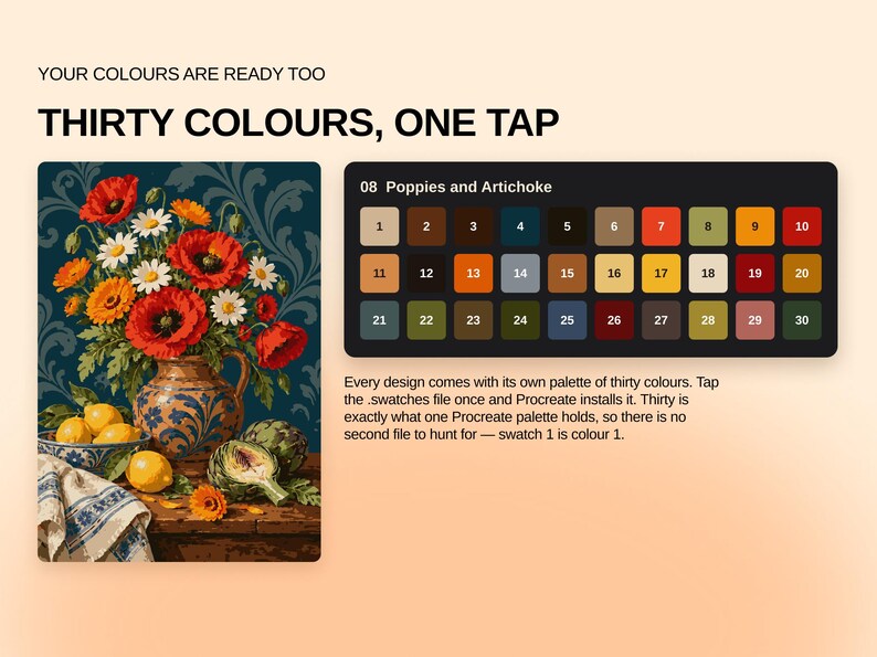 20 Flower Still Life Color by Number, Detailed Procreate Painting Pages (Digital Download) image 11
